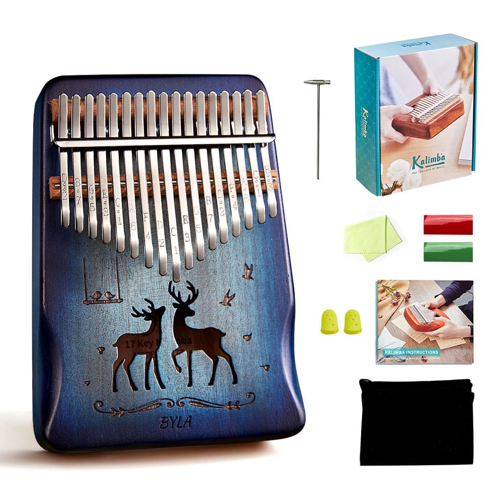 Cega Authentic 17 Keys Kalimba African Mahogany Wood Thumb Piano - Reindeer2 Blue