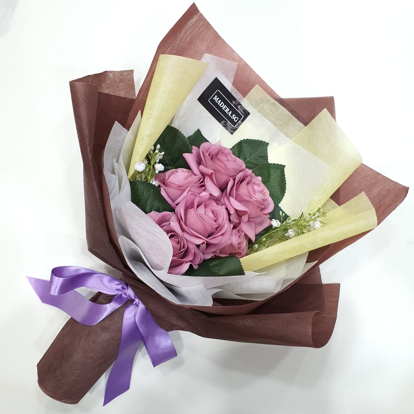 Madera SG Artificial 6 Head Real Touch Rose Bouquet PURPLE