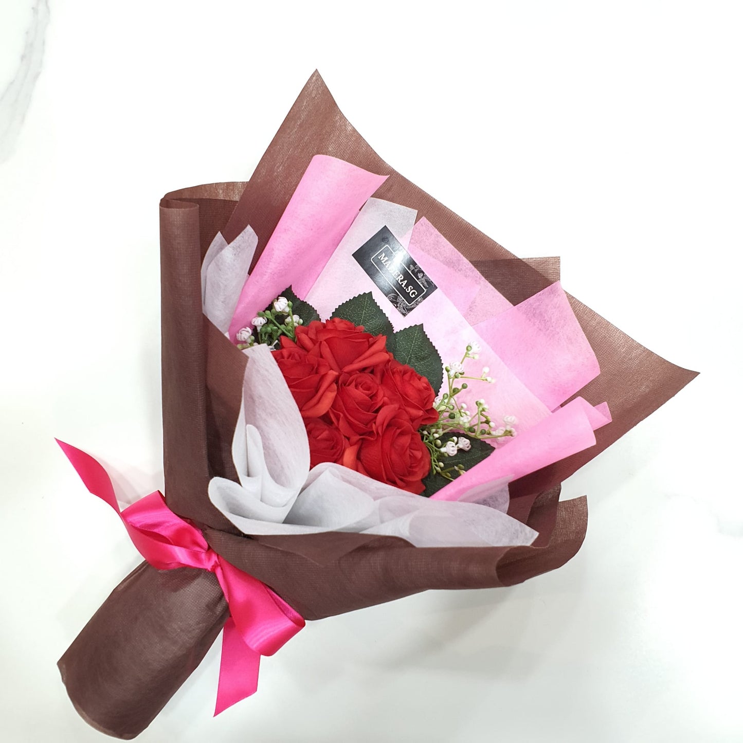 Madera SG Artificial 6 Head Real Touch Rose Bouquet RED