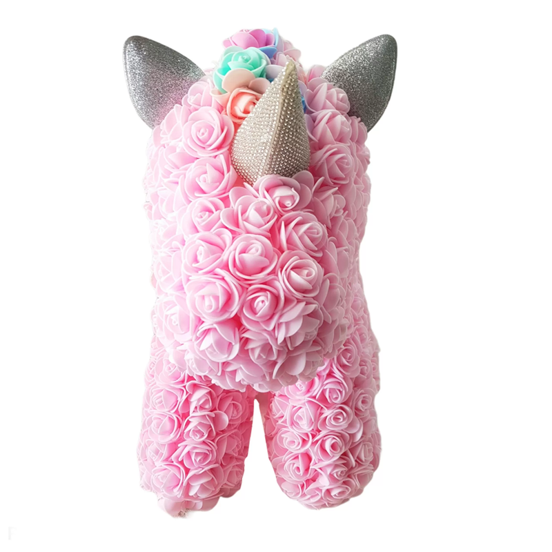 Rose Unicorn 40cm Pink with Rainbow Top, w/ lights & Transparent Box
