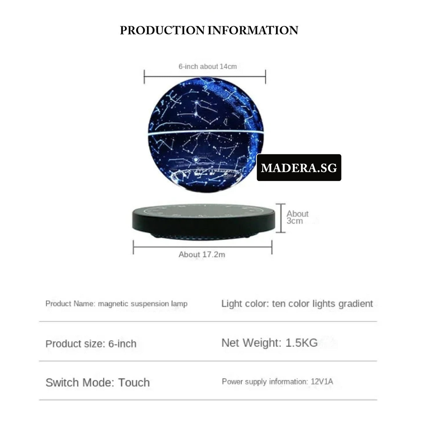 NV Maglev Levitating Constellation Ball, Levitating Star Night Light Globe (Roman Clock Design Base) 14cm