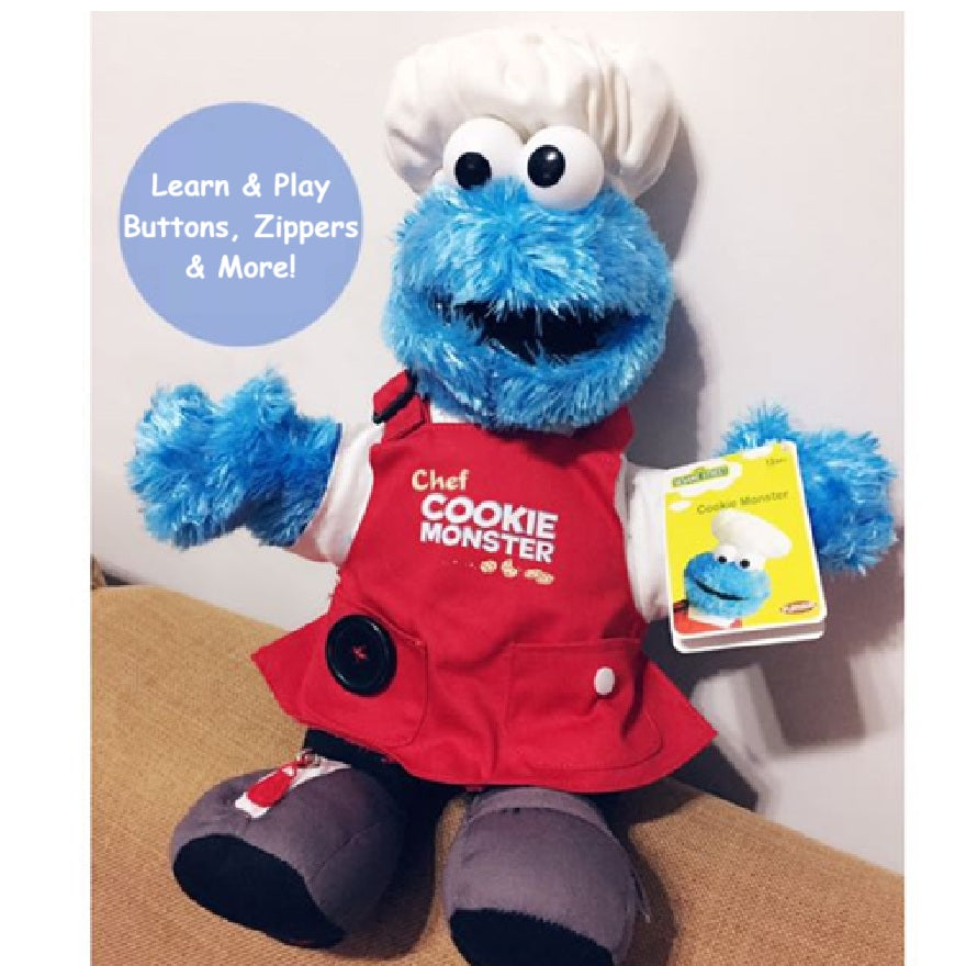 Plush Chef Cookie Monster 38cm Zippers and Buttons
