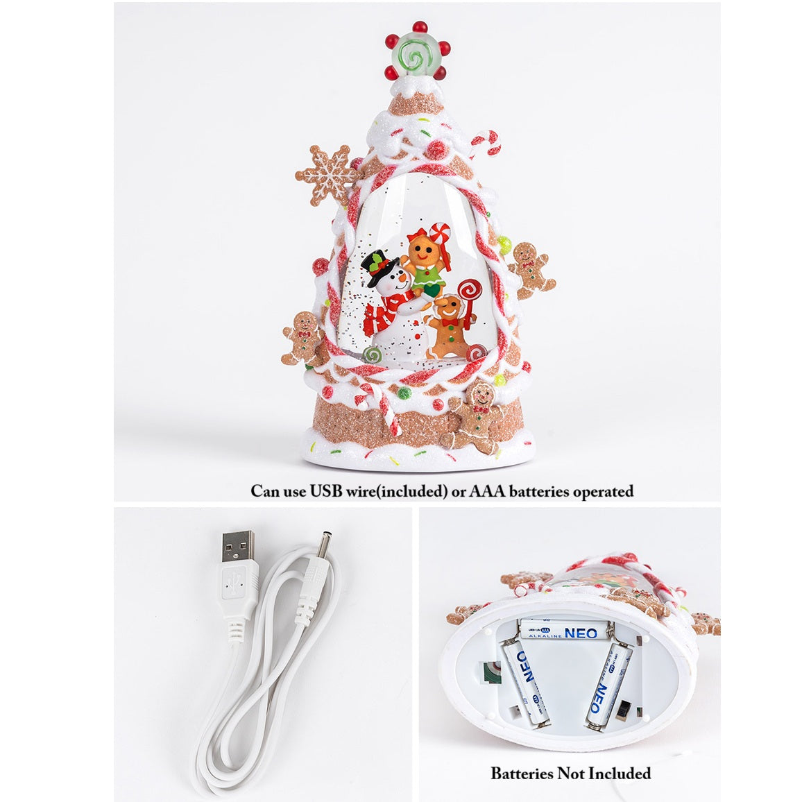 WDL-25014B Gingerbread Christmas Snowing Music Lamp Ornament