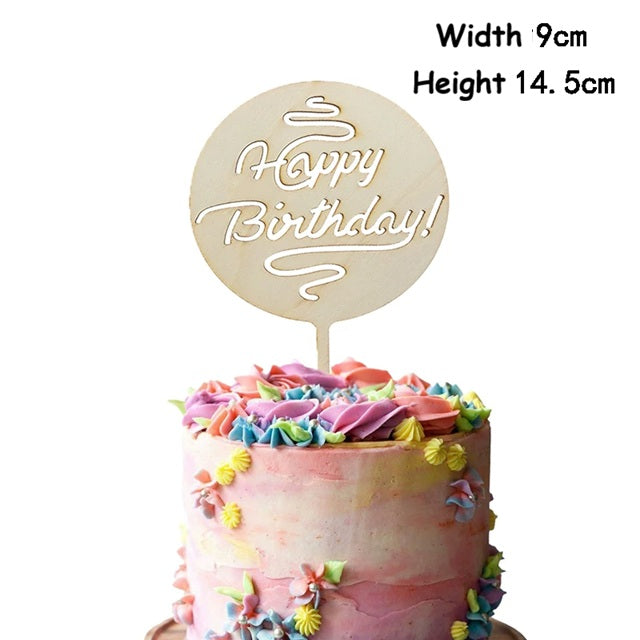 Wooden Happy Birthday Cake Topper 9cm
