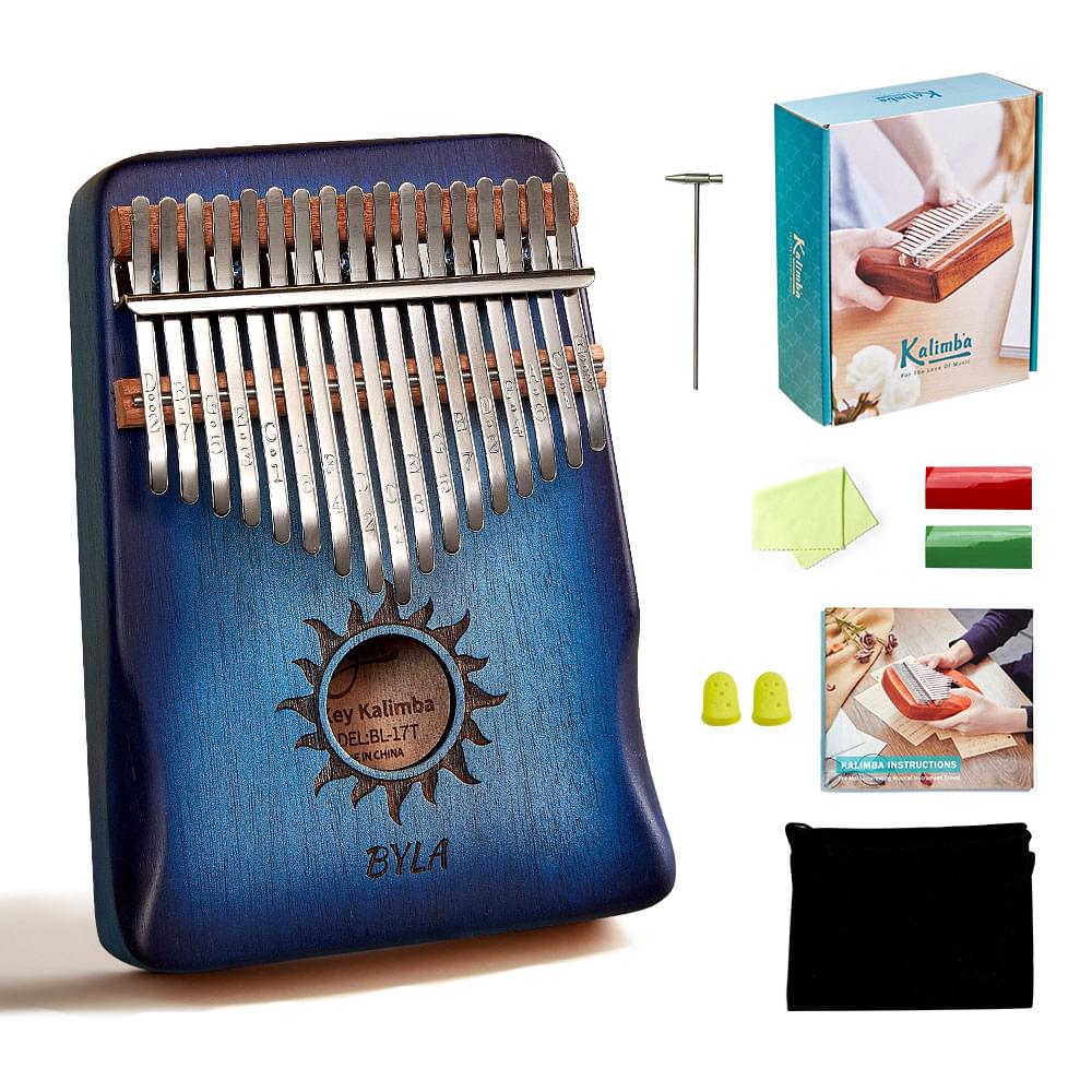Cega Authentic 17 Keys Kalimba African Mahogany Wood Thumb Piano - Sun Blue