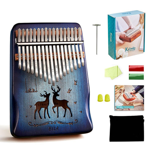 Cega Authentic 17 Keys Kalimba African Mahogany Wood Thumb Piano - Reindeer2 Blue