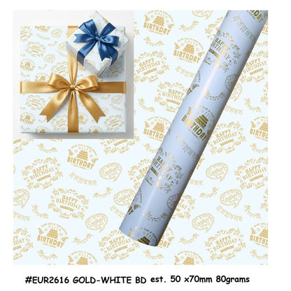European Gift Wrapper EUR2616 Birthday Gold-White