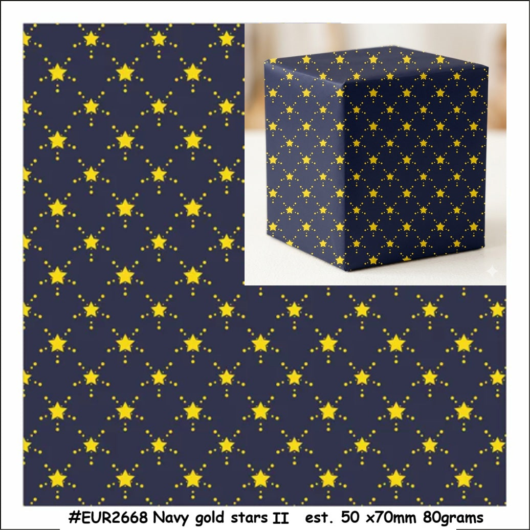 European Gift Wrapper EUR2668 Navy Gold Stars