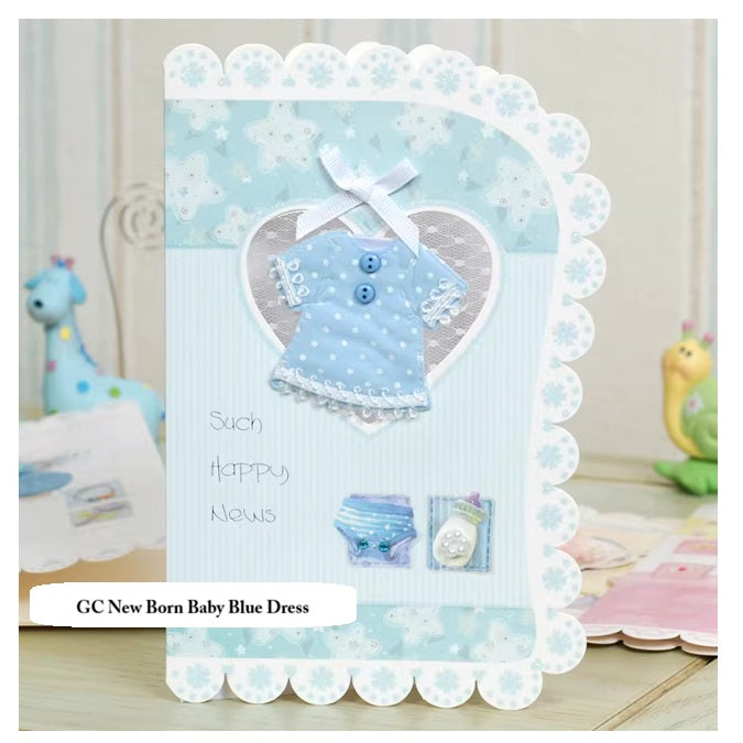 GC New Born Baby Blue Dress 14x21cm Greeting Card
