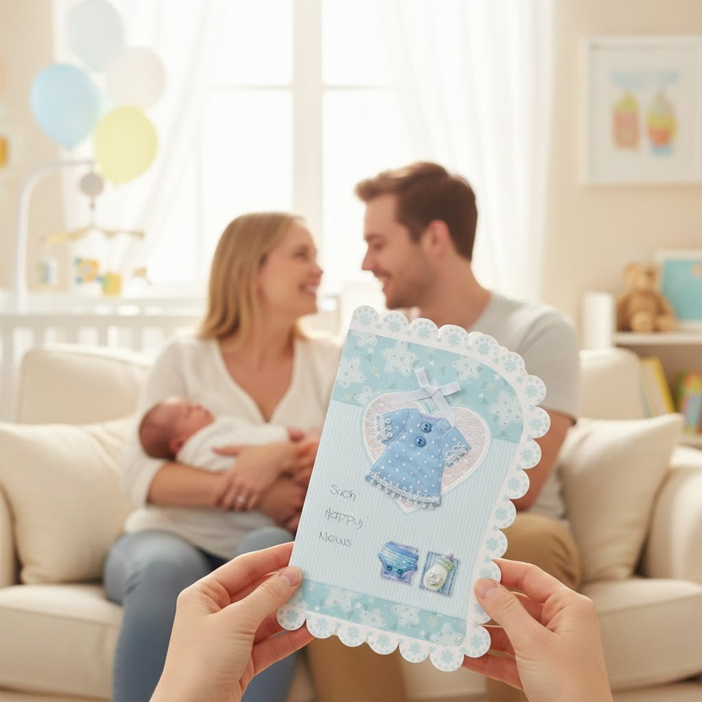 GC New Born Baby Blue Dress 14x21cm Greeting Card