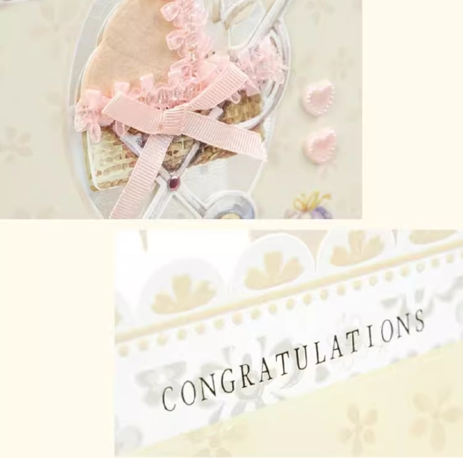 GC New Born Baby Yellow Pram 14x21cm Greeting Card