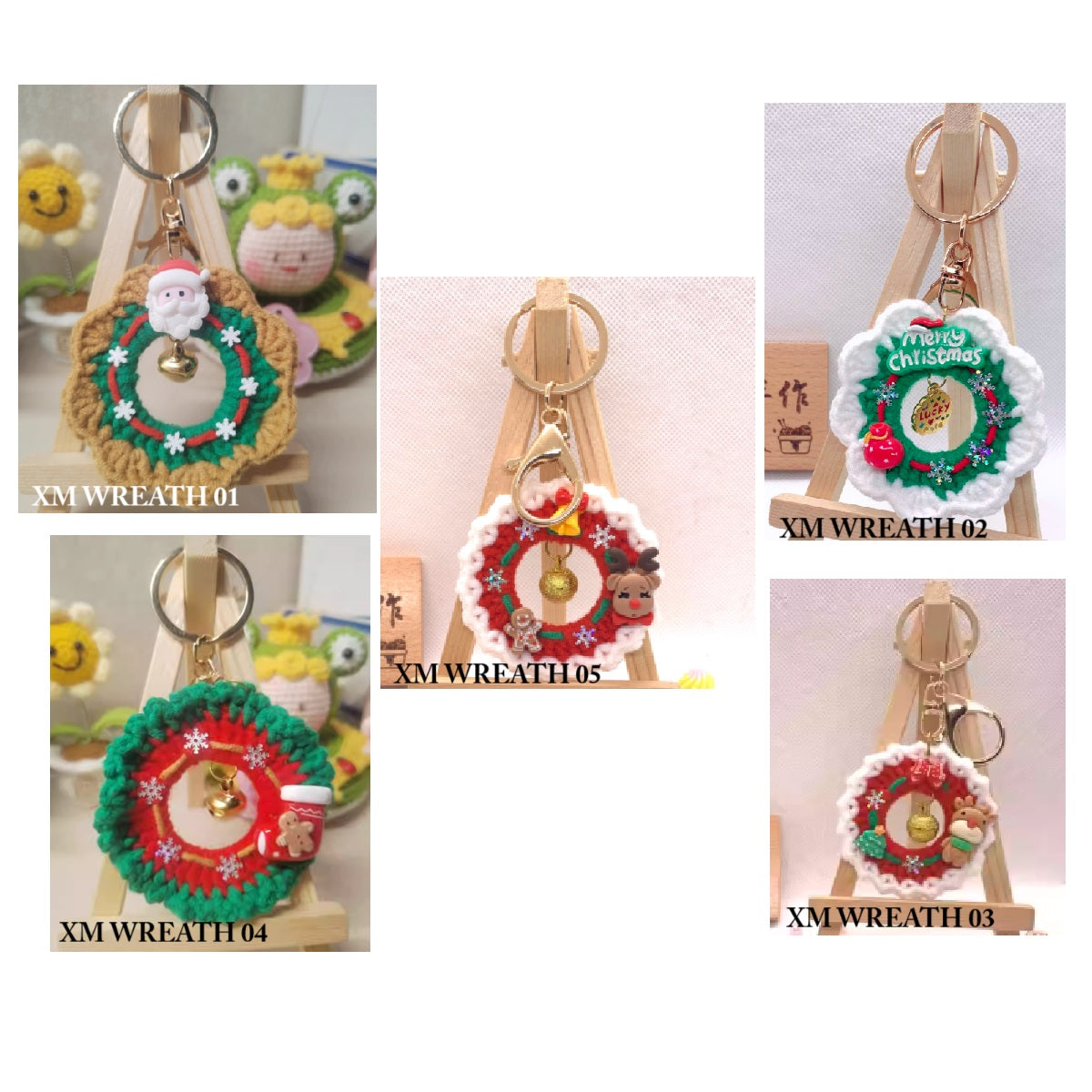 Keychain Keyring Lucky Christmas Crochet Wreath (Assorted Designs)