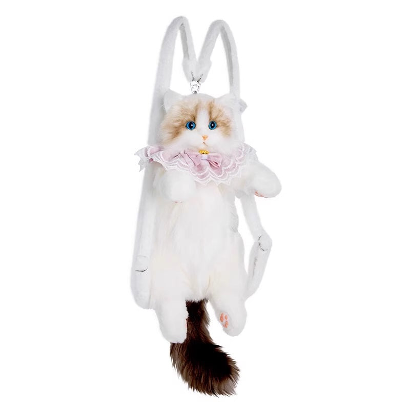 Life-like Cat Ragdoll Backpack With Pink Bib