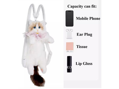 Life-like Cat Ragdoll Backpack With Pink Bib