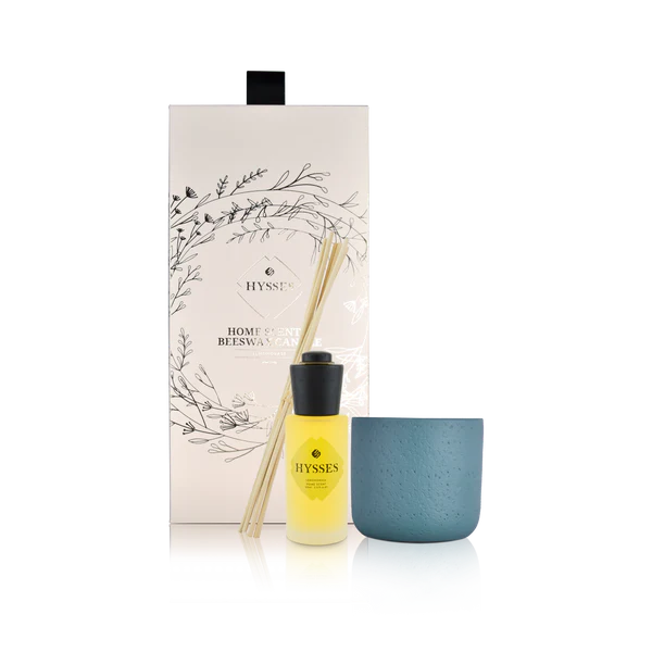 Hysses Gift Set Of 2 Home Scent & Beeswax Candle Lemongrass, 60ml/100g