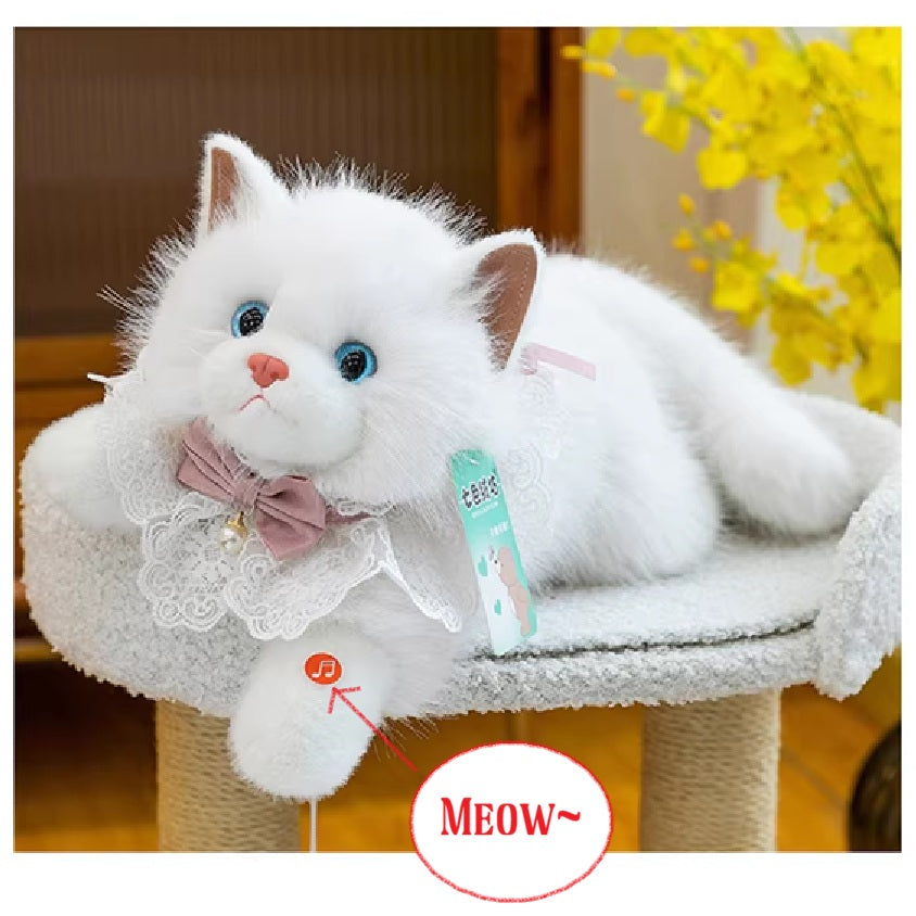 Plush Huggable Cat with Sound 40cm White