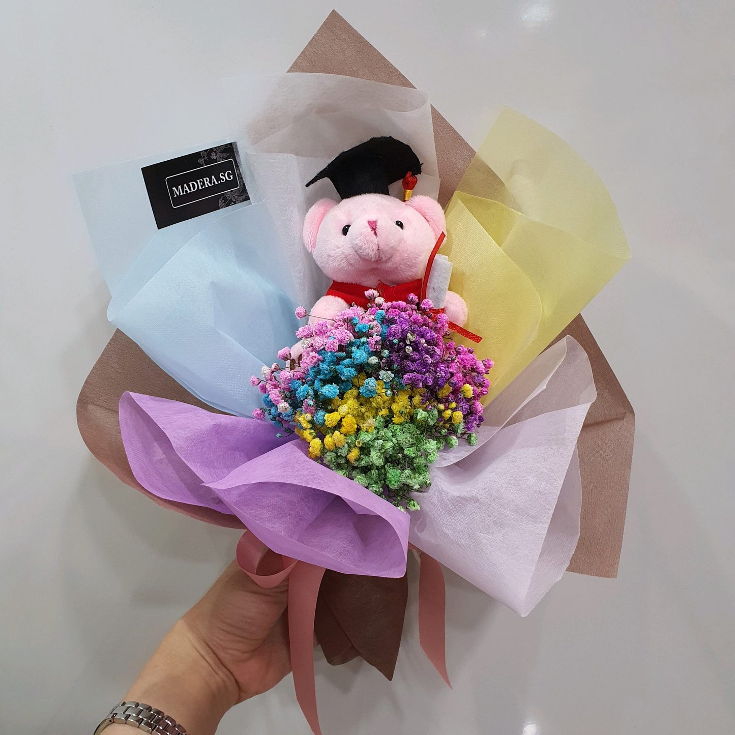 Rainbow Baby Breathe with Little PINK Graduation Bear