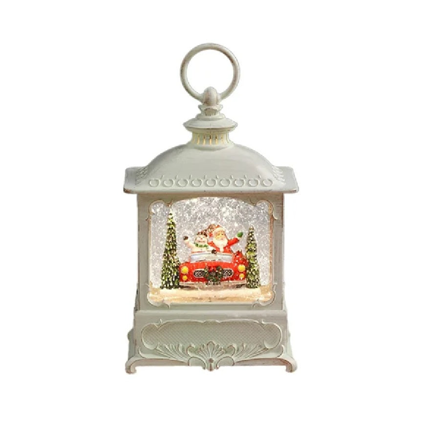 WDL-24008B Santa and Snowman in Retro Car Christmas Snowing Music Lamp Ornament