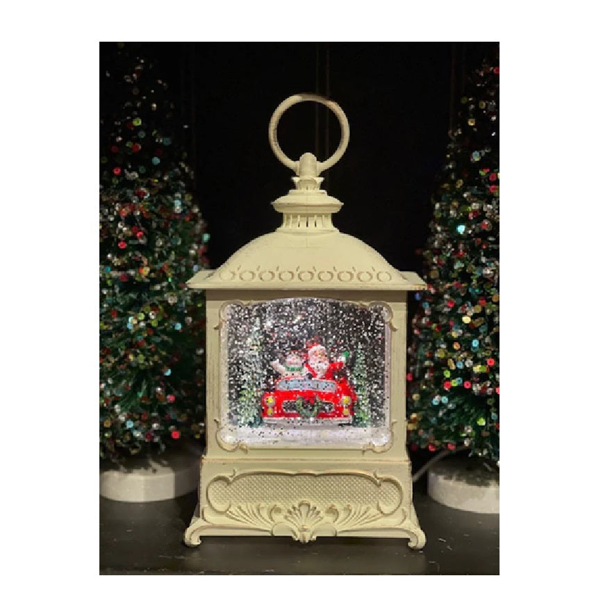 WDL-24008B Santa and Snowman in Retro Car Christmas Snowing Music Lamp Ornament