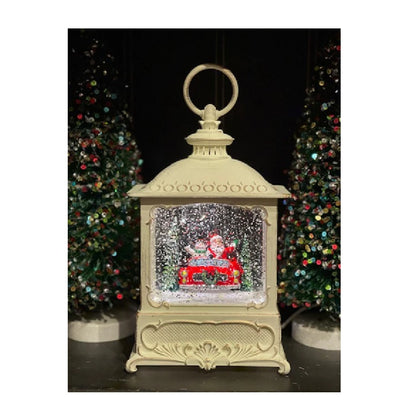 WDL-24008B Santa and Snowman in Retro Car Christmas Snowing Music Lamp Ornament
