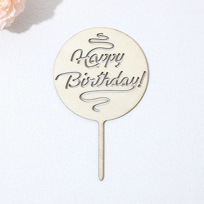 Wooden Happy Birthday Cake Topper 9cm