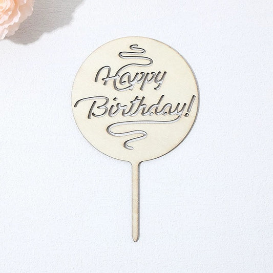 Wooden Happy Birthday Cake Topper 9cm