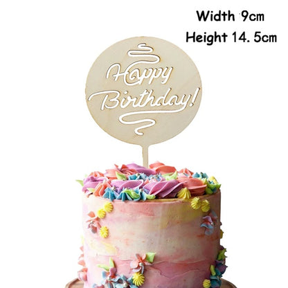 Wooden Happy Birthday Cake Topper 9cm