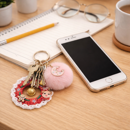 Keychain Keyring Lucky Christmas Crochet Wreath (Assorted Designs)