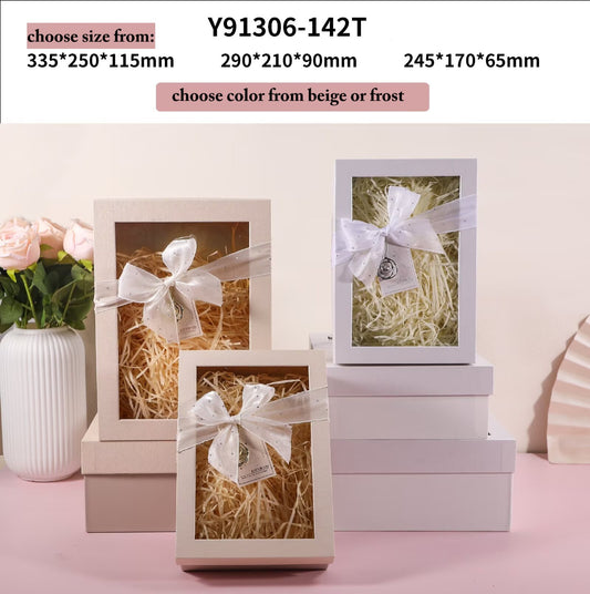 Tilted Ribbon Open Rect Beige Gift Box (1 Piece Only)