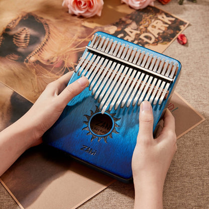 Zani Authentic 21 Keys Kalimba African Mahogany Wood Thumb Piano - SUN BLUE