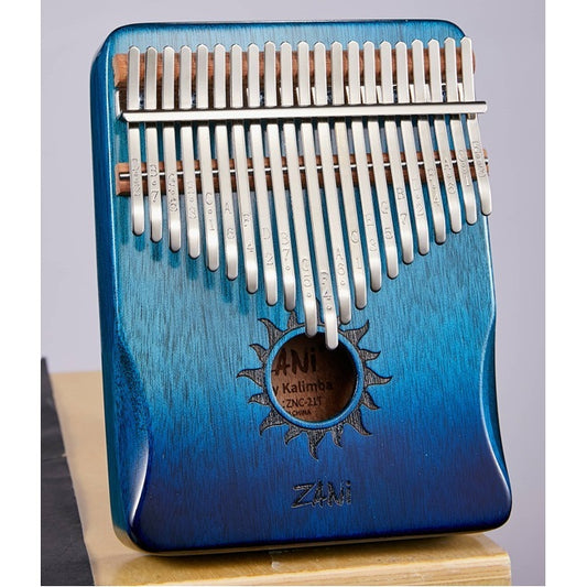 Zani Authentic 21 Keys Kalimba African Mahogany Wood Thumb Piano - SUN BLUE