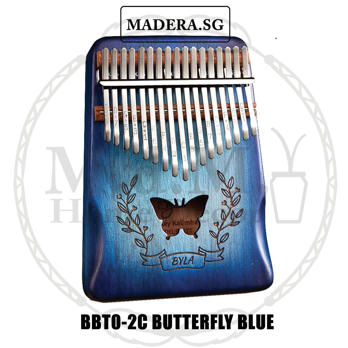 Cega Authentic 17 Keys Kalimba African Mahogany Wood Thumb Piano - Blue Butterfly